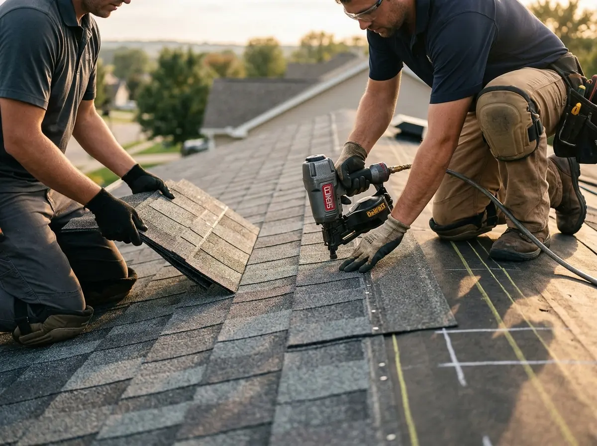 Professional roofer working on a residential roof in Marlborough